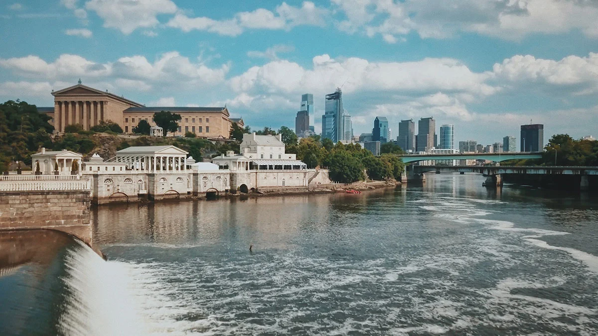 view of boathouse row and the art museum
